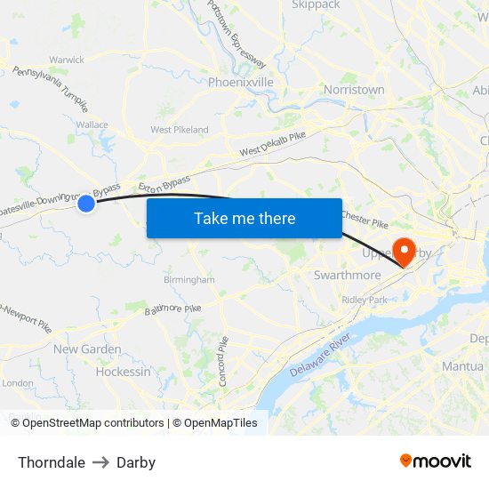 Thorndale to Darby map