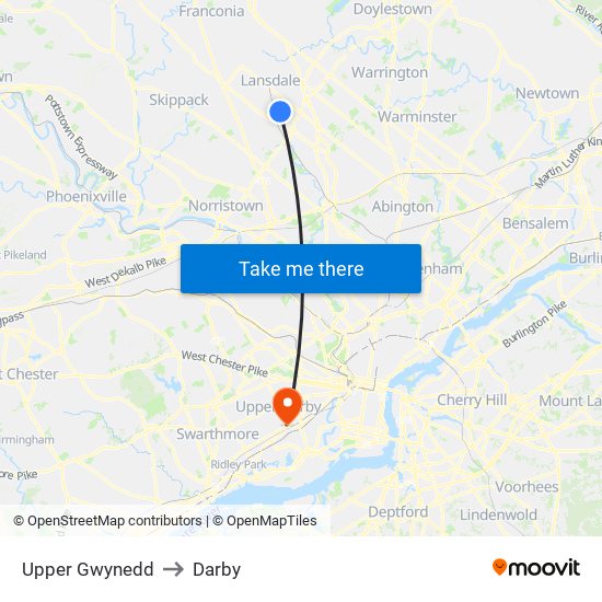 Upper Gwynedd to Darby map