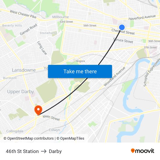 46th St Station to Darby map