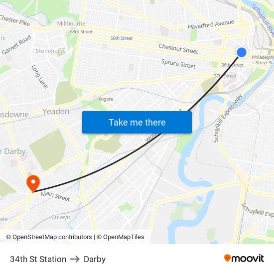 34th St Station to Darby map