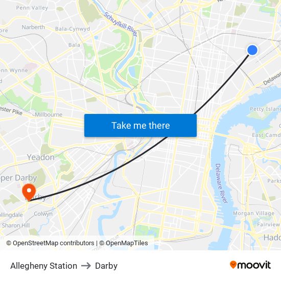 Allegheny Station to Darby map