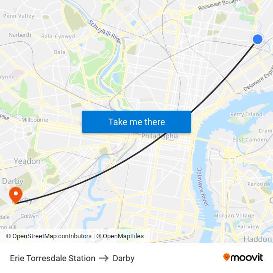 Erie Torresdale Station to Darby map