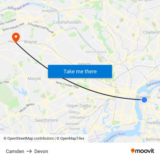 Camden to Devon map