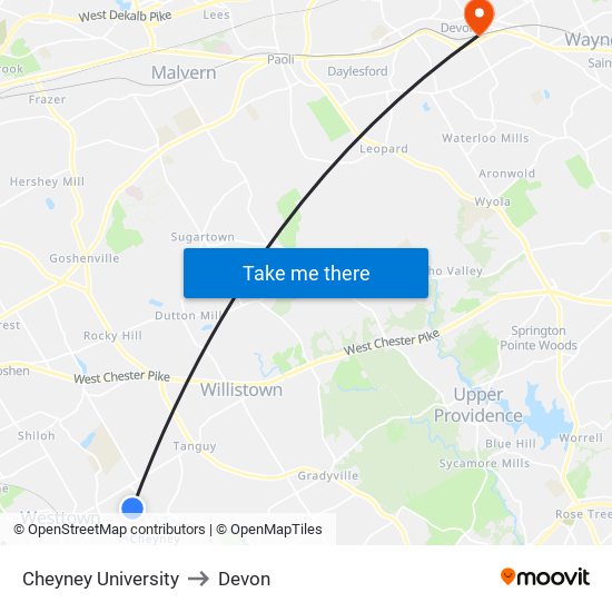 Cheyney University to Devon map