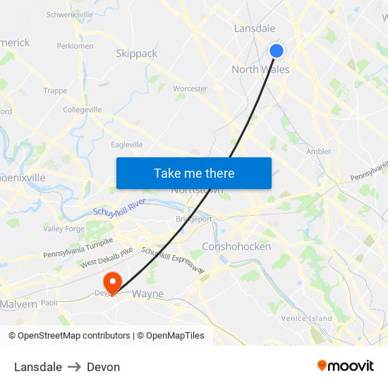 Lansdale to Devon map