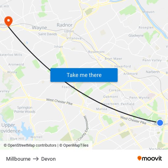 Millbourne to Devon map