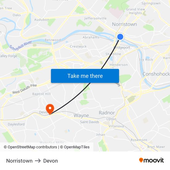 Norristown to Devon map