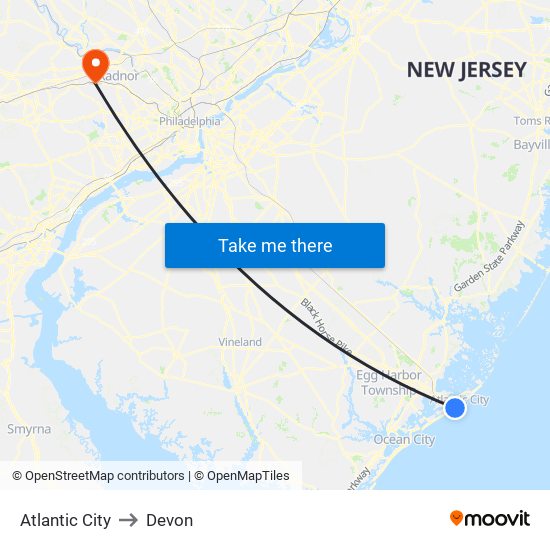 Atlantic City to Devon map