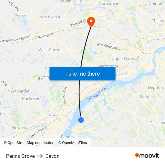 Penns Grove to Devon map