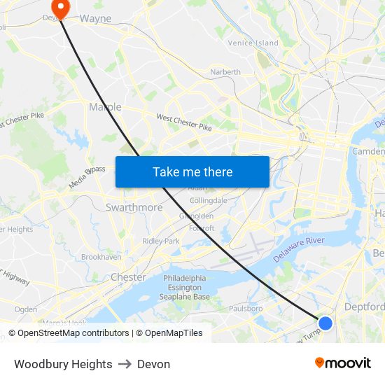 Woodbury Heights to Devon map