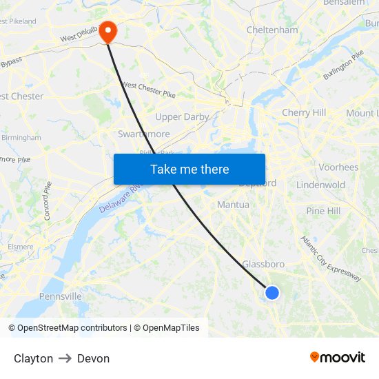 Clayton to Devon map