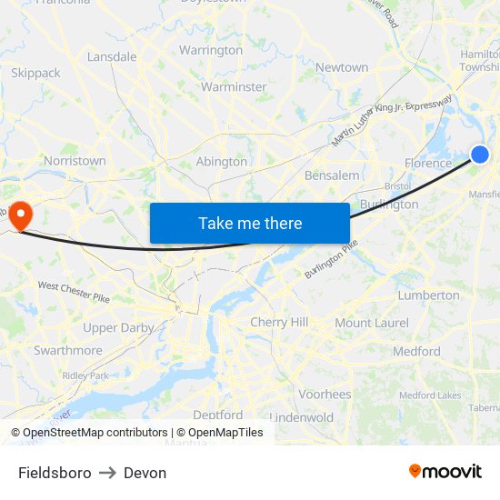 Fieldsboro to Devon map