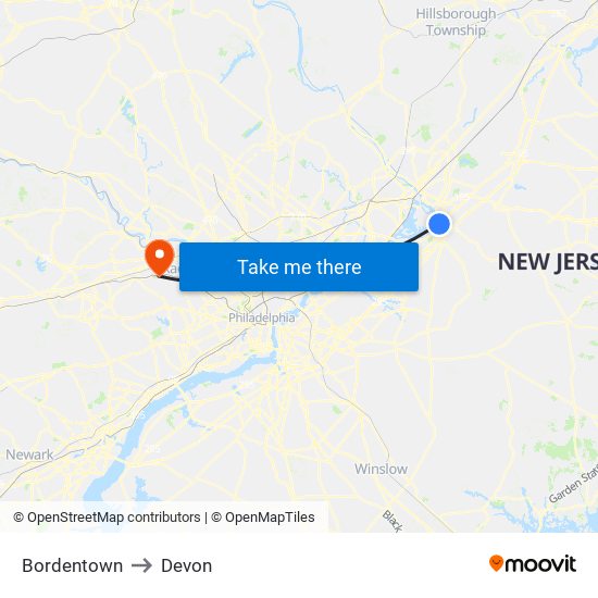 Bordentown to Devon map