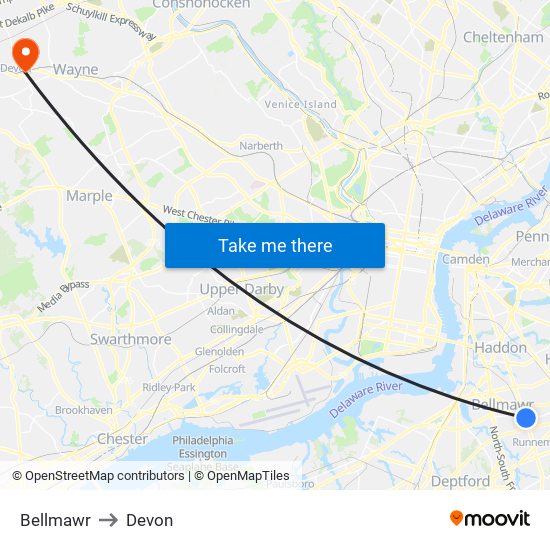 Bellmawr to Devon map