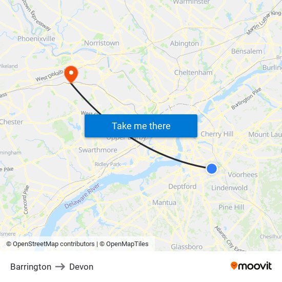 Barrington to Devon map