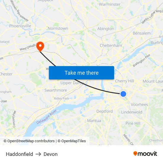 Haddonfield to Devon map