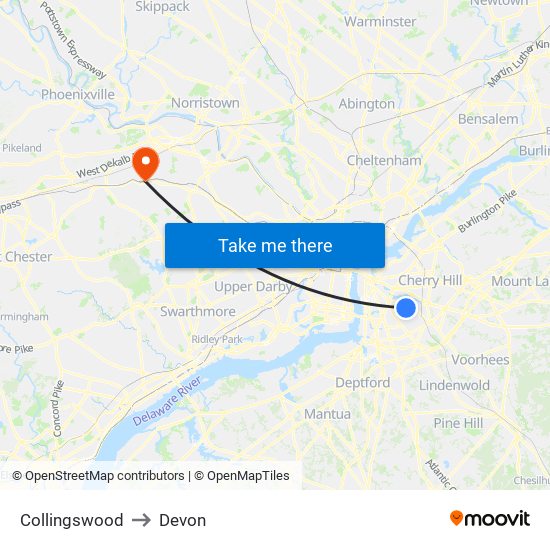 Collingswood to Devon map