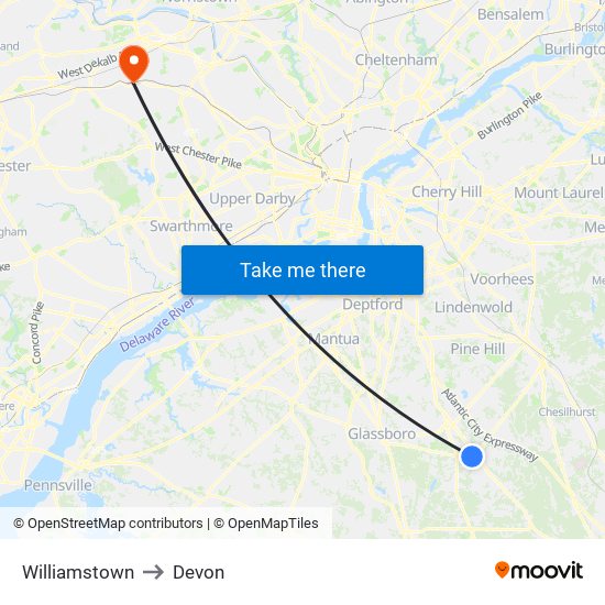 Williamstown to Devon map