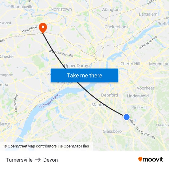 Turnersville to Devon map