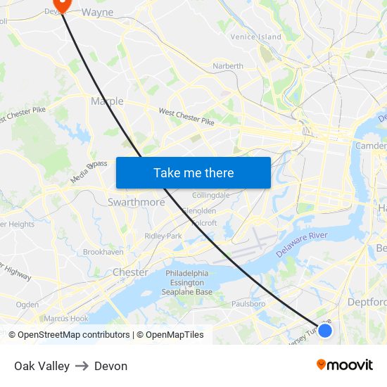 Oak Valley to Devon map