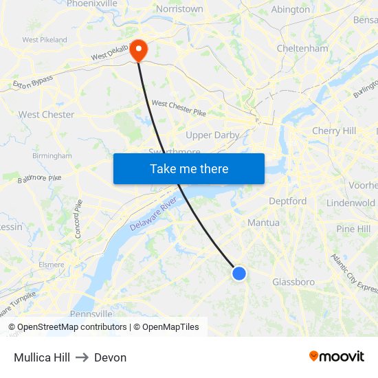 Mullica Hill to Devon map