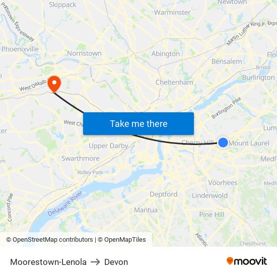 Moorestown-Lenola to Devon map
