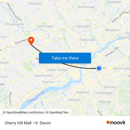 Cherry Hill Mall to Devon map