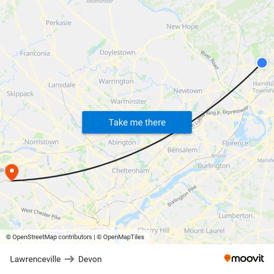 Lawrenceville to Devon map