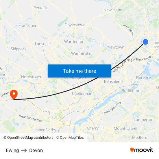 Ewing to Devon map