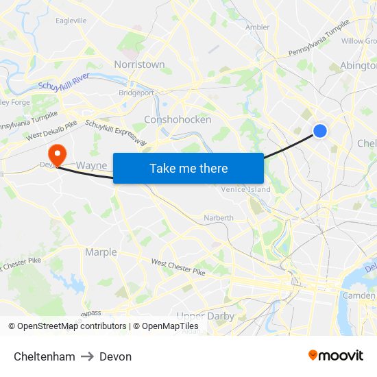 Cheltenham to Devon map