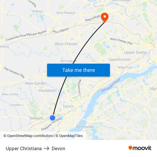 Upper Christiana to Devon map