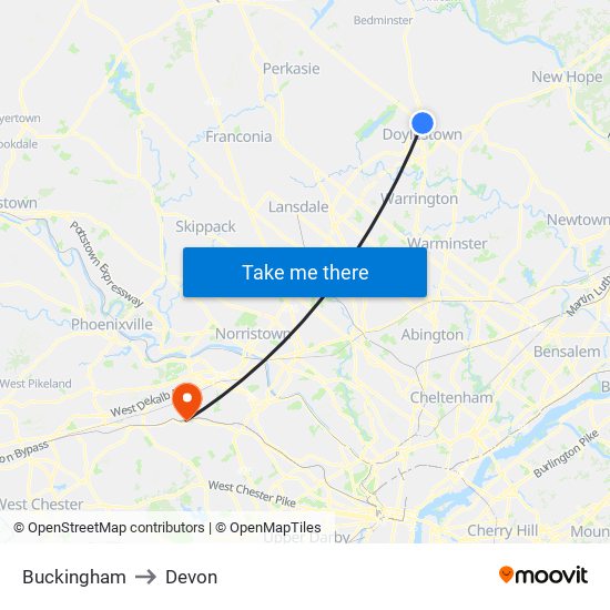 Buckingham to Devon map