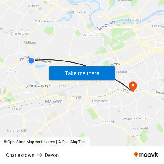 Charlestown to Devon map