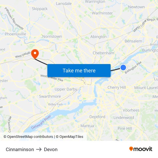 Cinnaminson to Devon map