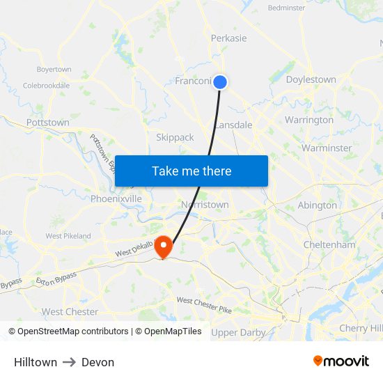 Hilltown to Devon map