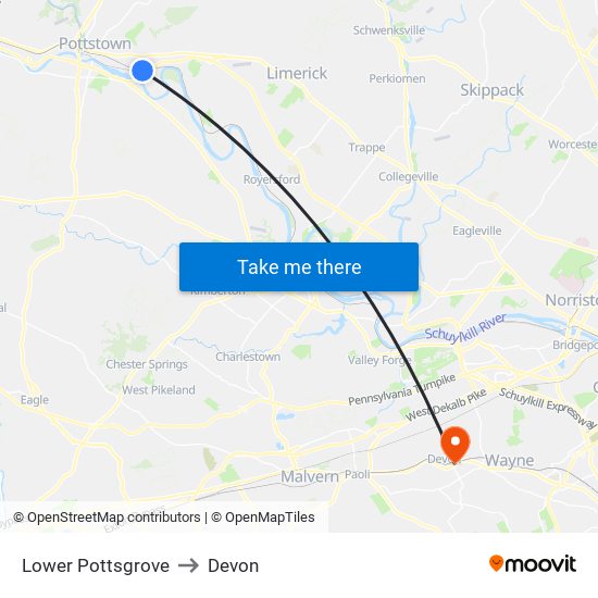 Lower Pottsgrove to Devon map