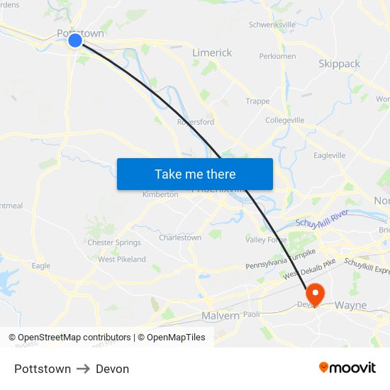 Pottstown to Devon map