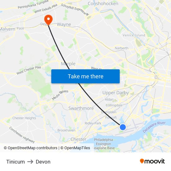 Tinicum to Devon map