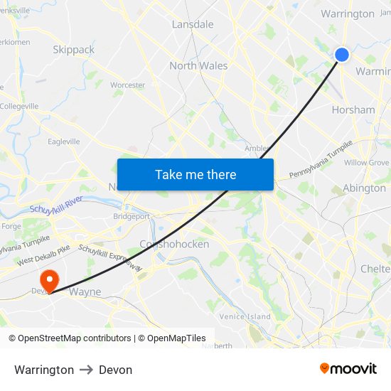 Warrington to Devon map