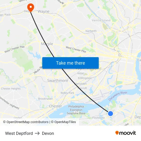 West Deptford to Devon map