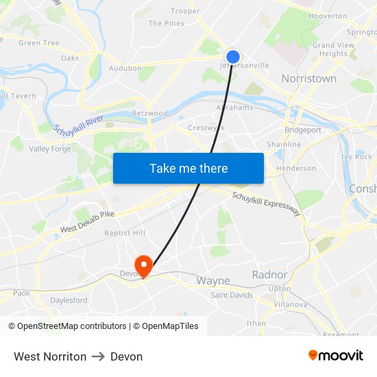 West Norriton to Devon map