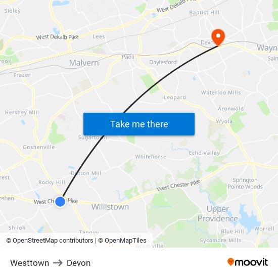 Westtown to Devon map