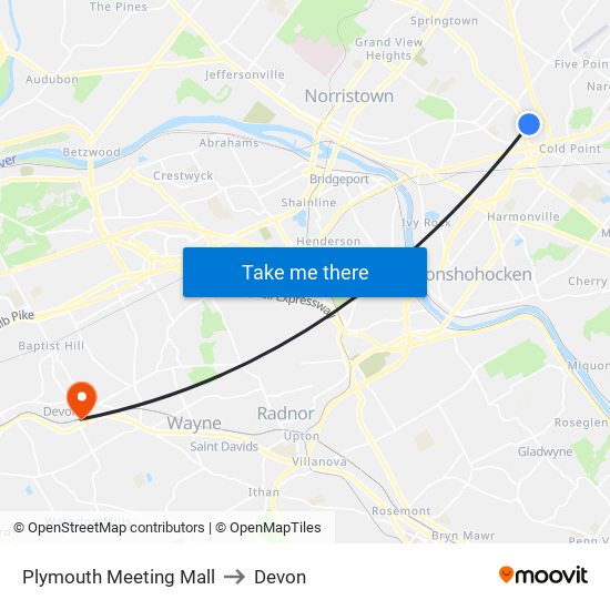 Plymouth Meeting Mall to Devon map