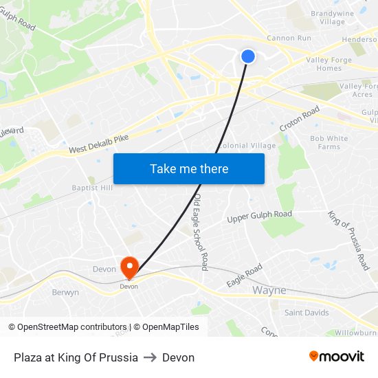 Plaza at King Of Prussia to Devon map