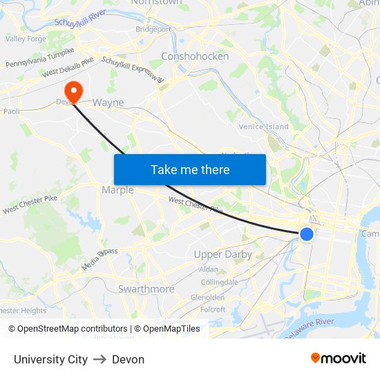 University City to Devon map