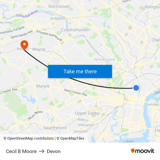 Cecil B Moore to Devon map