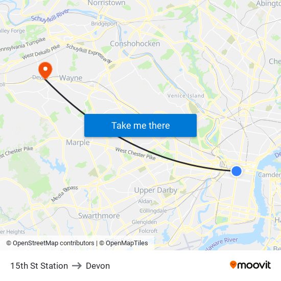 15th St Station to Devon map