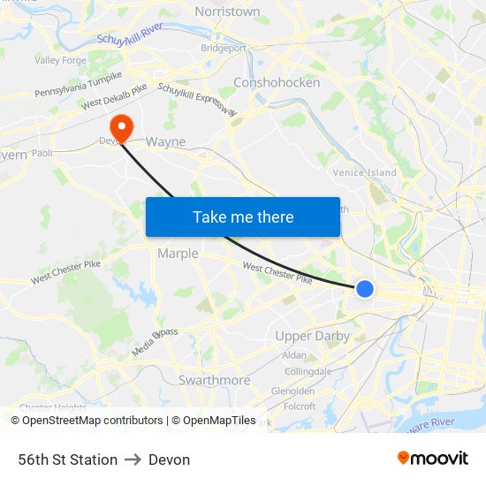 56th St Station to Devon map