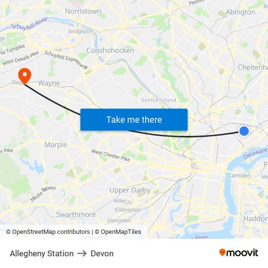 Allegheny Station to Devon map