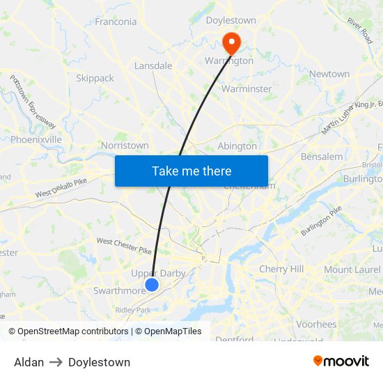 Aldan to Doylestown map